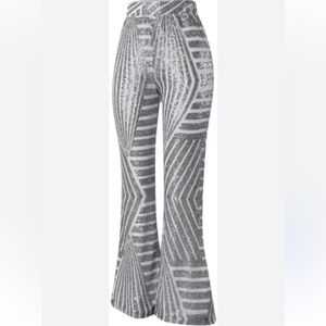 Stylish Silver and White Sequin Flare Pants